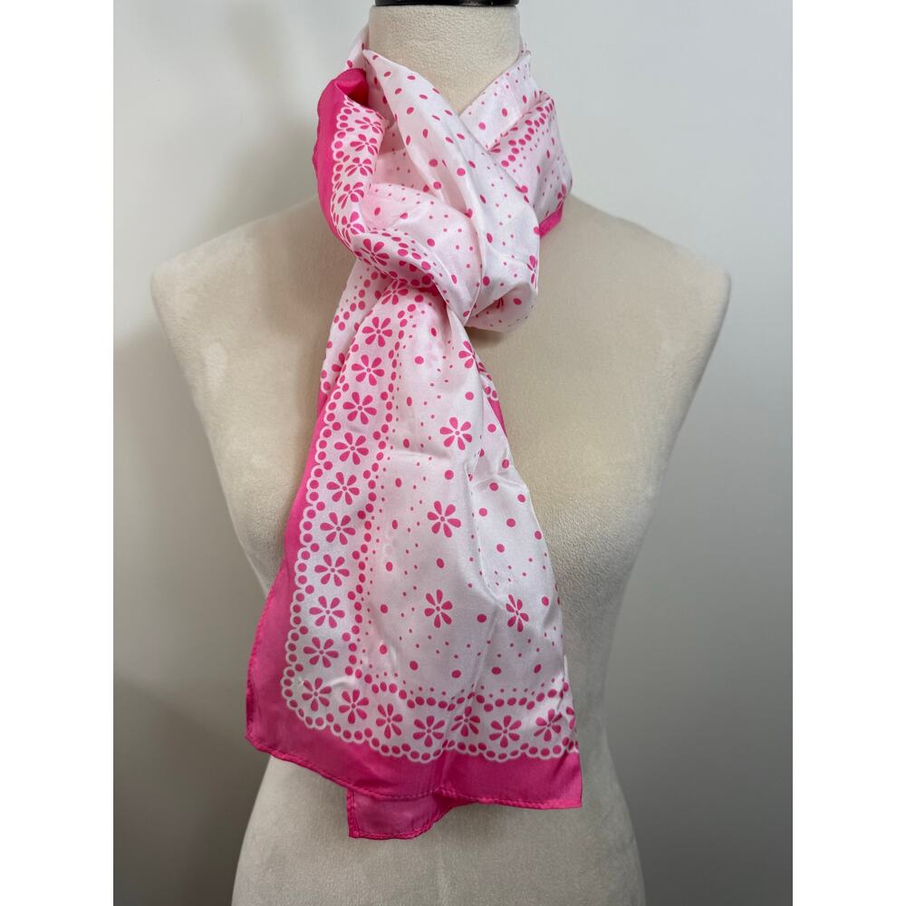 Vintage Isaac Mizrahi Hot Pink & White Silk Floral Scarf | Y2K | 58” x 12”